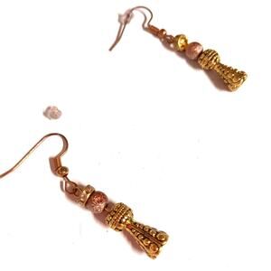 Handmade Gold-Plated Tassel Beaded Earrings, 2" Drop, NWT